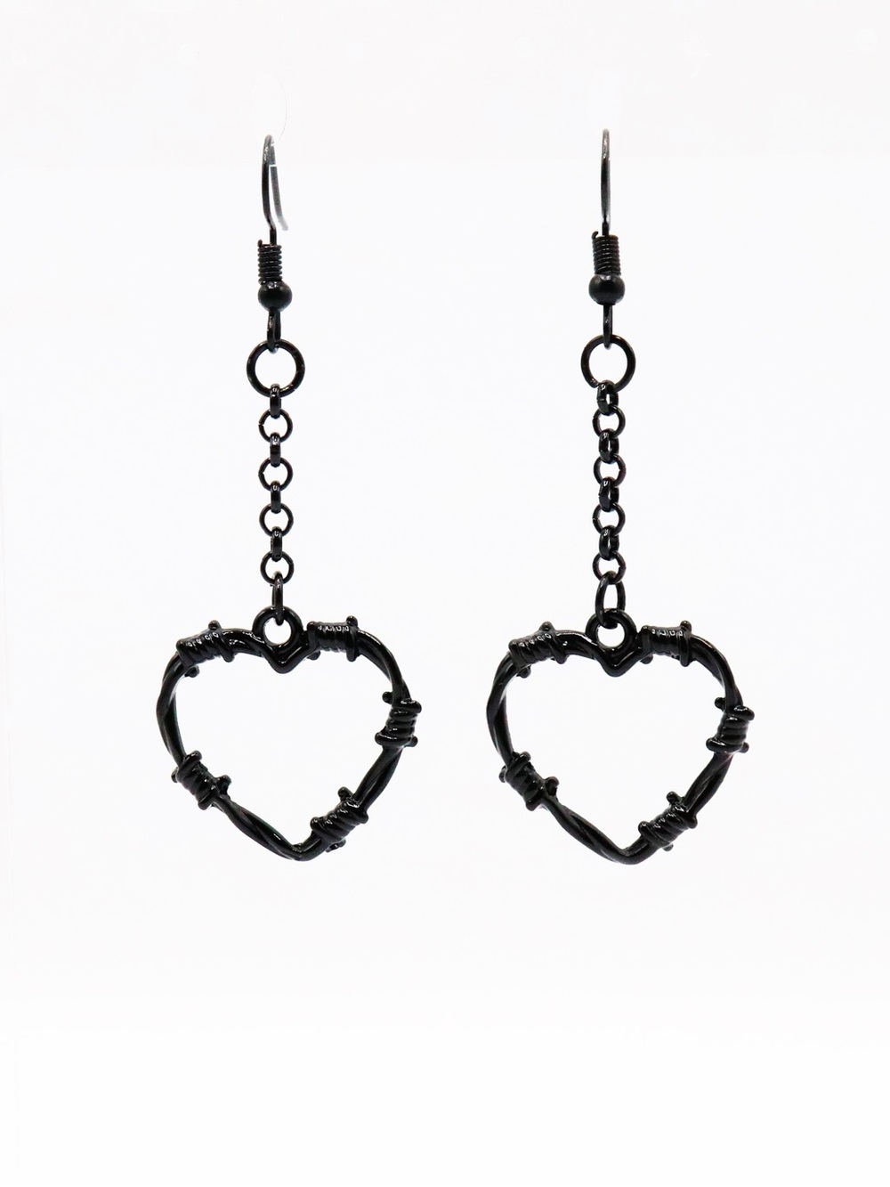 Black barbed wire Heart Dangle Earrings - Unbranded